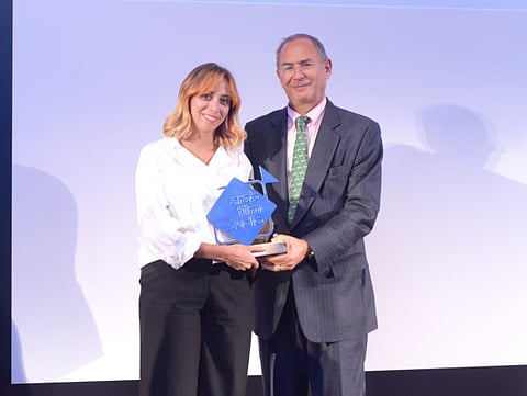 Salma Sherry accepts her Arab Film Studio award, which wins her an intership and Dh100,000 grant.