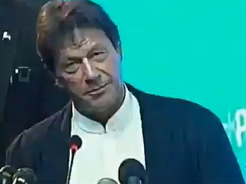 Pakistan's Prime Minister Imran Khan speaks at the event.