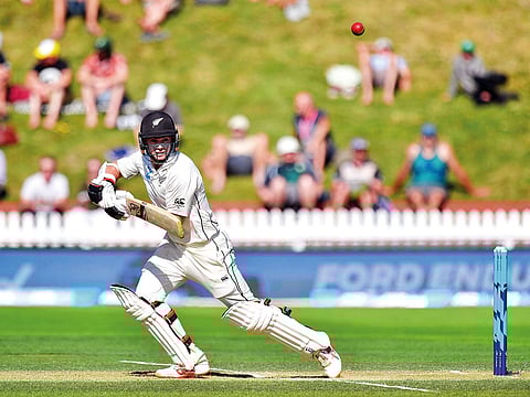 New Zealand’s Tom Latham in action during his unbeaten double century against Sri Lanka in Wellington.