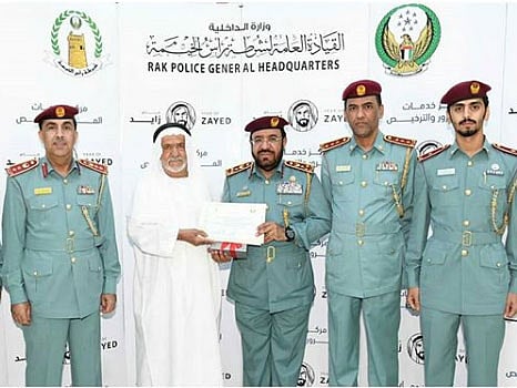 Saeed Rashid Ahmad Belhoun was honoured by Ras Al Khaimah Police on Monday for not getting a traffic fine since 1969.