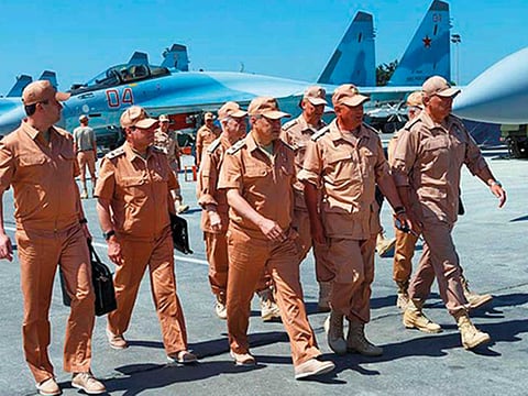 Russian commanders at a military base in Syria.
