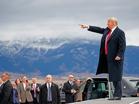 Donald Trump arrives for a campaign rally at Bozeman Yellowstone International Airport last month.