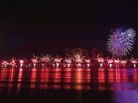 Fireworks on New Year’s Eve at Al Marjan Island in Ras al Khaimah last year. This year the emirate is aiming for a record in the longest straight line fireworks.