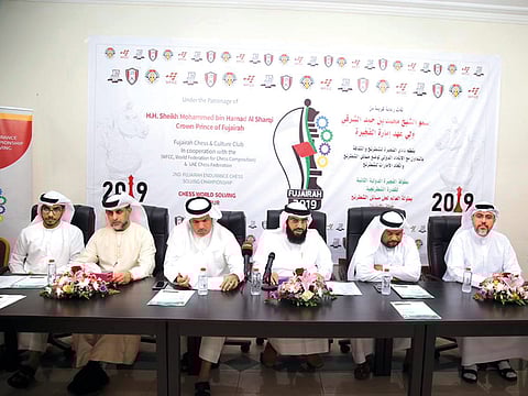 Dr Abdullah Ali Al Barakat and other officials address the media during the announcement of the event.