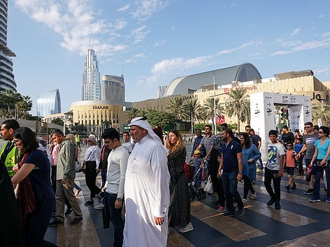 The crowd outside Dubai Mall during New Year's Eve.