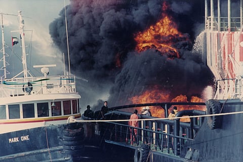 February 11, 1988: Tanker set on fire in Iranian gunboat attack