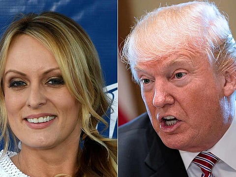 A combination picture showing adult film actress Stormy Daniels, left, and former US president Donald Trump.