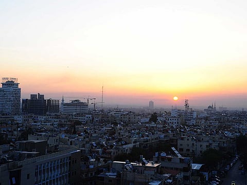 A general view of Damascus city during sunrise.