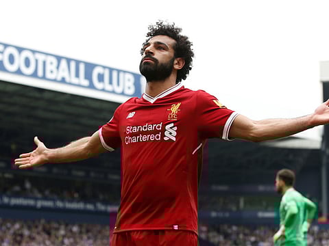 Liverpool's Mohamed Salah celebrates scoring their second goal. (File photo)