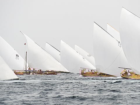 Dhows participate in the Al Gaffal traditional long distance 2018 race, a showpiece event in Dubai's watersports calender.