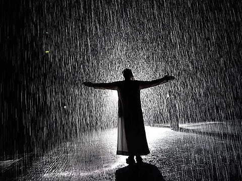 Visitors at the Rain Room at Sharjah Art Foundation.