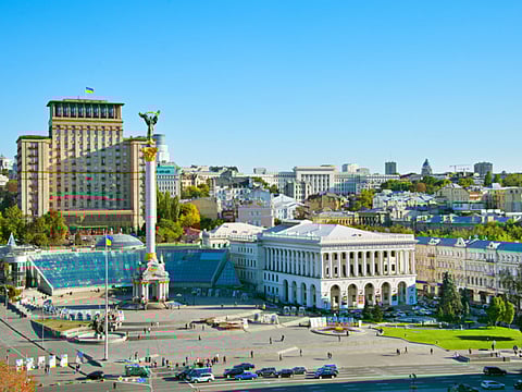 View of Independence Square (Maidan Nezalezhnosti) in Kiev, Ukraine