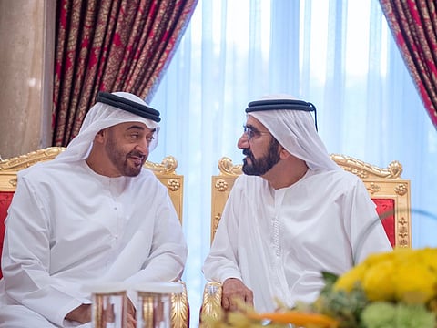 His Highness Shaikh Mohammad Bin Rashid Al Maktoum, the Vice President and Prime Minister of UAE and Ruler of Dubai, and His Highness Sheikh Mohammad Bin Zayed Al Nahyan, Crown Prince of Abu Dhabi and Deputy Supreme Commander of the UAE Armed Forces.