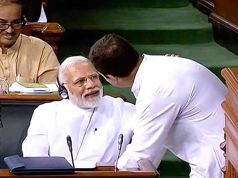 Congress President Rahul Gandhi interacts with Prime Minister Narendra Modi in the Lok Sabha (File image)