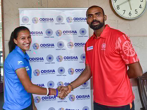 P. R. Sreejesh (right), a pillar of strength under the Indian bar with women's hockey team captain Rani Rampal.