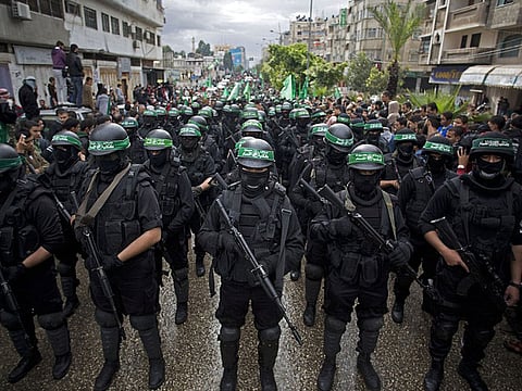 Hamas security forces parade through Gaza in this file picture.