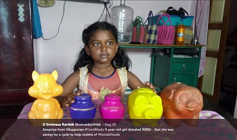 Tamil Nadu girl wins hearts for donating Rs.9000 to Kerala