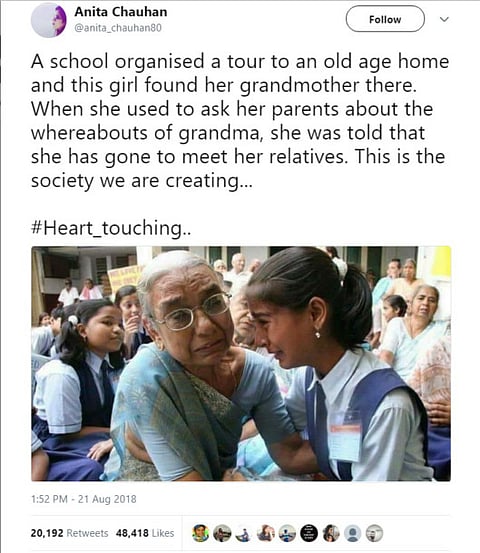 Photo of crying girl and grandmother goes viral, but it is a fake story