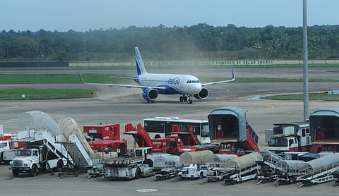 A plane is seen at the taxiway after landing at Cochin International airport on Wednesday, August 29, 2018.