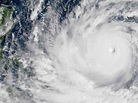 Typhoone Mangkhut off the Philippines east coast in the Philippine Sea, as seen in a NOAA/RAMMB satellite image taken at 00:20 UTC on September 13, 2018.