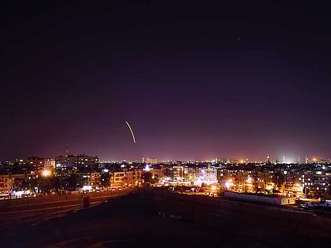 Syrian air defence responds to an Israeli missile strike on Damascus airport in a file picture. The Britain-based Syrian Observatory for Human Rights, an opposition war monitor, said the missiles struck areas where Iran-backed fighters are based near Quneitra province.