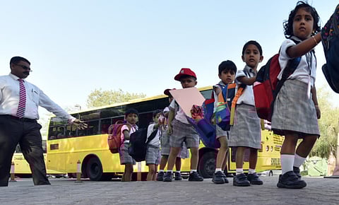 Picture for illustrative purposes: Lower KG students being escorted to the Indian School Abu Dhabi.