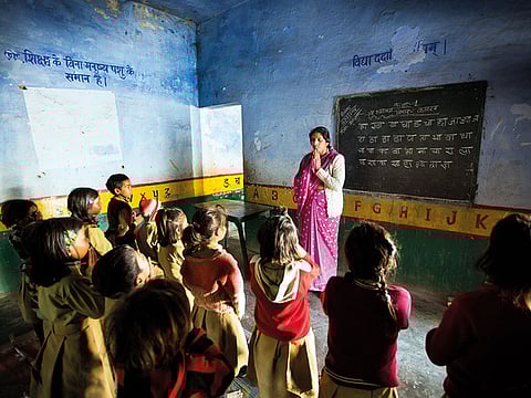 A classroom in Deoria, India. In 2012, 91 per cent of the teachers currently serving in both private and government schools in India were unable to pass a national eligibility test