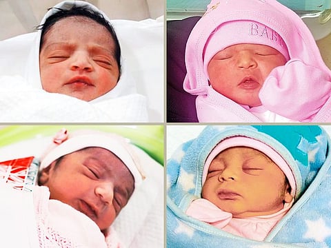 Clockwise from top-left: Babies Santhi Anand, Muna Hamed, Jaseera Anas and Layali Al Naqbi.