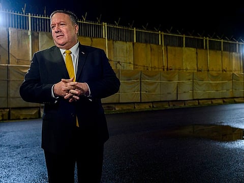 US secretary of State Mike Pompeo speaks to the press at the US Embassy compound in the Iraqi capital Baghdad after his tour around Erbil in the Kurdish autonomous region of northern Iraq on January 9, 2019. The eight-day tour comes weeks after the US President announced that the United States would quickly pull its 2,000 soldiers out of Syria, declaring that Daesh had been defeated.
