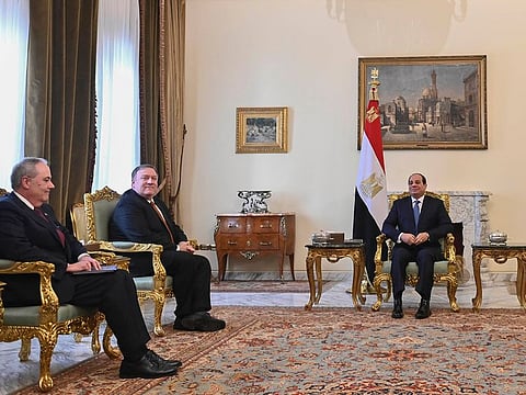 U.S. Secretary of State Mike Pompeo, second left, meets with Egyptian President Abdel Fattah Al Sissi in Cairo