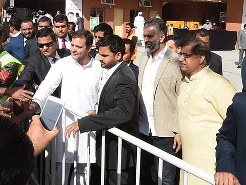 Rahul Gandhi meeting workers in Dubai.