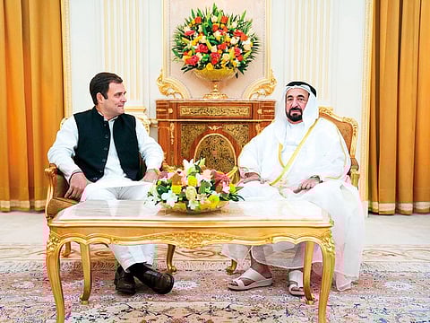 Dr. Shaikh Sultan and Rahul Gandhi discussed historic relations between the UAE and India as well as ways to promote bilateral relations between the two countries.