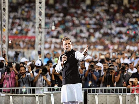 Rahul Gandhi addresses the Indian diaspora in Dubai, on Friday, January 11, 2019.