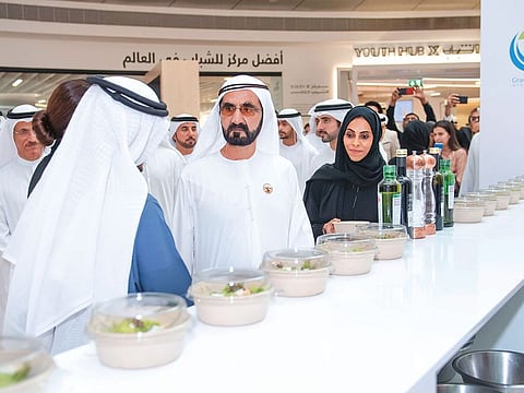 Shaikh Mohammad reviews the results of the government accelerator team’s efforts to adopt modern agricultural technology at Emirates Towers on Sunday.
