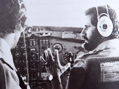 Shaikh Mohammad in a UAE military plane, flying aid to Lebanon in 1978.