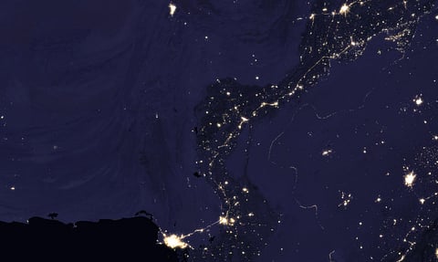 The Indus river basin in Pakistan, photographed from a satellite