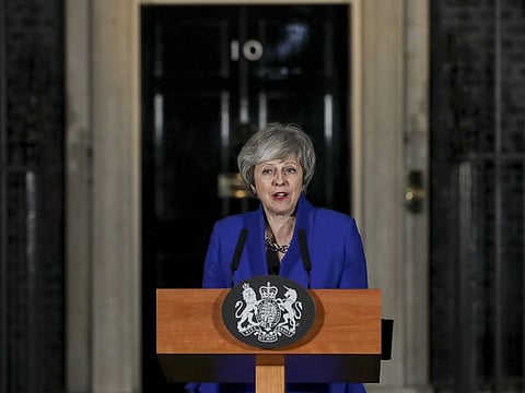 Theresa May, U.K. prime minister, delivers a speech, after winning a confidence vote in Parliament, outside number 10 Downing Street in London, U.K., on Wednesday, Jan. 16, 2019.