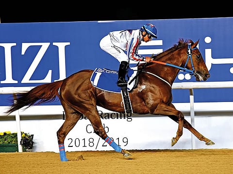 I Kirk, ridden by jockey Carlos Lopez and trained by Susanne Berneklint wins the opening race of the third week of Dubai World Cup Carnival night at Meydan.