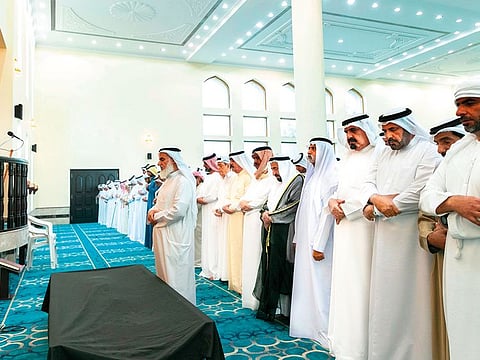 Funeral prayers being held for Shaikha Naila at the Al Rawdha Mosque in Ajman