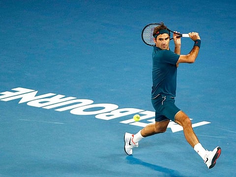 Roger Federer in action during the match against Greece’s Stefanos Tsitsipas