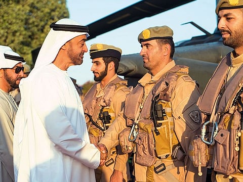 Shaikh Mohammad along with Shaikh Hamdan meets UAE Armed Forces officers in Abu Dhabi.