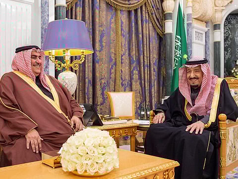 King Salman receiving Shaikh Khalid in Riyadh