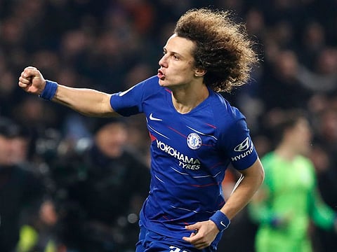 Chelsea's David Luiz celebrates after scoring the winning penalty.