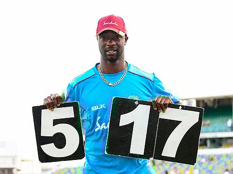 Kemar Roach of West Indies took 5 England wickets for 17 runs during day 2 of the 1st Test between West Indies and England at Kensington Oval, Bridgetown, Barbados, on January 24, 2019.