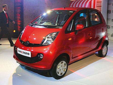 Tata Nano’s new GenX car on display during its launch in Mumbai.