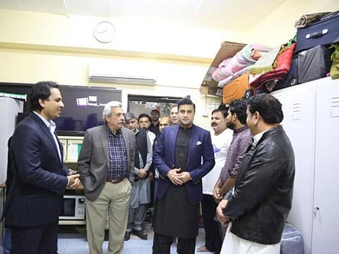 Zulfiqar Bukhari, Special Assistant to Prime Minister for Overseas Pakistanis, during a visit to worker's accommodation in Jebel Ali, Dubai