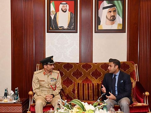 Zulfiqar Bukhari, Special Assistant to Prime Minister for Overseas Pakistanis, (right) meeting with Dubai police chief on January 27, 2019