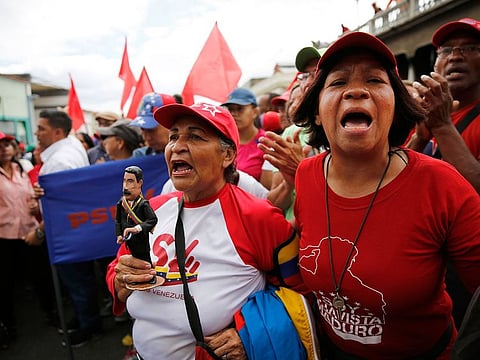 Supporters of Venezuelan President Nicolas Maduro march in Caracas, Venezuela