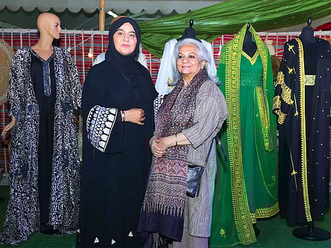 Feryal Al Bastaki and Sunaina Suneja display their khadi collections at a workshop at the General Women’s Union.