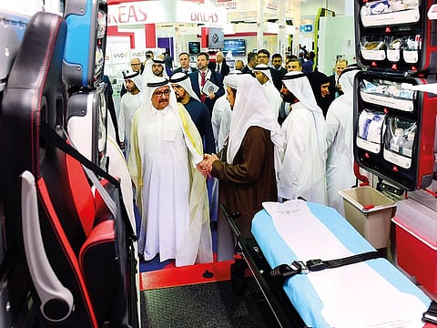 Shaikh Hamdan Bin Rashid Al Maktoum, deputy ruler of Dubai take a tour after inaugurating the Arab Health 2019 at Dubai World